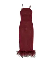 feather-trimmed sparkle midi dress XL,L,M Brown