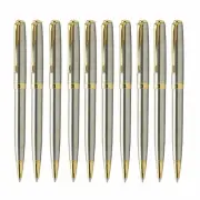 10 Pcs Parker Sonnet Ballpoint Pen Stainless Steel Gold Clip Black Ink Refill