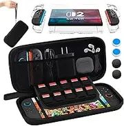 arVin Carrying Case for Nintendo Switch 2 Accessories Bundle, 9 in 1 Portable Switch 2 Travel Case Bag with Console Protective Case, Screen Protector, Joy Con Cover Shell, Thumb Grips, Game Card Slots