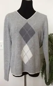 NWT Brooks Brothers Women’s Gray 100% Wool Diamond Argyle Sweater Size XL, $148