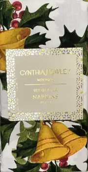 Cynthia Rowley Christmas Bells And Holly Berries Cloth Napkins Set Of 4￼