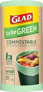 Glad To Be Green Compostable Kitchen Caddy Liner, Small Size Fits 12L Bin, 20 Count