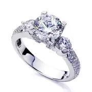 3.5mm Platinum Plated Sterling Silver 2ct Round CZ Wedding Engagement Ring