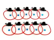 10pc 14GA. ATM/ATC MINI BLADE INLINE FUSE HOLDER OXYGEN FREE COPPER+ 15 AMP FUSE