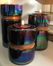 Partylite Iridescent Lustrous Glaze Tealight Trio Candle Holder Set of 3 NIB