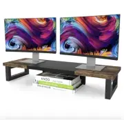 WESTREE Dual Monitor Stand Riser, Wood and Steel Monitor Stand Riser, Compute...