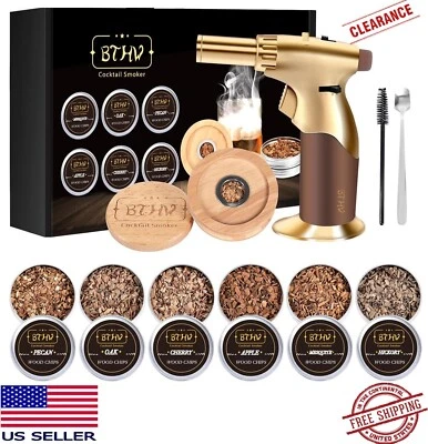 Whiskey Smoker Kit With 6 Flavors & Gold torch - Cocktail Smoker Gift Set