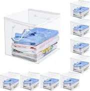 [Pvieked] 10 Pack Clear Zippered Storage Bags with Handles, PVC Storage Cube with Two-way Zipper, Foldable Closet Organizer Bed Sheet Organizer, Plastic Moving Bag Bin for Clothes, Towel, Sweater