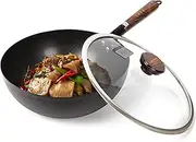 Knife Master Cast Iron Wok - 12 Inch Nonstick Skillet for Stir Frying, Kadai, Induction, Gas & Electric Stove