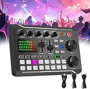 Live Sound Card with Dj Mixer Effects & Voice Changer, F998 Live Sound Card Audio Mixer, Condenser Microphone Bundle, Professional LED Light Voice Changer Sound Card (Black)
