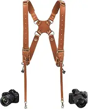 Camera Harness,Leather Dual Shoulder Strap for Photographer,Dual Camera Harness for 2 Cameras Carrying for Men&Women,Multi Camera Gear for DSLR/SLR Strap,Quick Release,Small Size