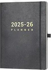 2025-2026 Planner - July 2025 - June 2026, Planner 2025-2026 Daily Weekly and Monthly, 8.5" x 11", Pen Holder, Calendar Stickers, Pocket, 25 Notes Pages, Faux Leather Cover, A4 Premium Paper -Gray