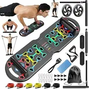 Portable Home Gym System, Foldable Push Up Board Exercise Equipment Set with Resistance Bands & Ab Roller Wheel, Fitness Accessories with Pilates Fitness Bars, Full Body Workout for Men and Women
