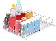Drink Organizer for Fridge, Self-Sliding Soda Can Dispenser with Locking Design, Fridge Drink Dispenser Adjustable Width, Soda Drink Can Dispenser Beverage Organizer (White, 4 rows)