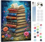RICUVED Book Painting by Numbers Set 20 x 30 cm for Adults Children with Wooden Frame Flower Digital Oil Painting Kits, DIY Art Kit with Paints, Brushes and Wooden Frame, for Beginners and Hobby
