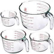 Set of 4 Glass Measuring Cups - Kitchen Mixing Bowl, Liquid Measure Cup, Glas...