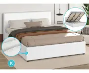 ALFORDSON Bed Frame King Size Gas Lift Storage Base White