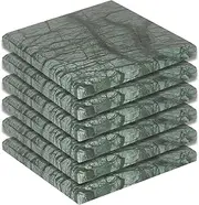 Argon Tableware Green Marble Coasters - 10cm - Pack of 6 - Square Drink Placemats Reusable Dining Table Drink Coaster Placemats Drinking Glass Mat Cup Bar Mats for Table Setting, Restaurants