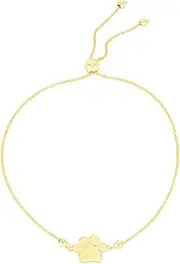 [JewelryWeb] 14k Gold Yellow Finish Closed Dog Cat Pet Paw Print:22x10mm and Wheat Chain Ankle Bracelet:1.1mm Polished Adjust Link Bracelet for Women and Men