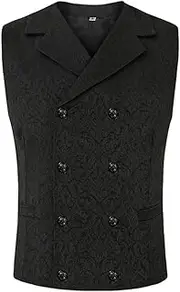 [HEYDHSDC] Men Spring Vintage Vests Double Breasted Sleeveless Suit Jacket Steampunk Slim Business Gothic Waistcoat Black L