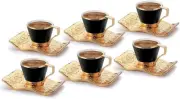 18 Pcs Stunning Espresso Turkish Coffee Cups & Holders Saucers Set of 6, 2.5O Oz