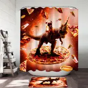 Cool and Crazy Outer Space Pug Riding Dinosaur Unicorn Shower Curtain