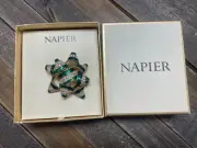 Sparkling Napier Green Rhinestone Holiday Christmas Present Bow Brooch Pin