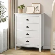 Oikiture Chest of Drawers Tallboy with 4 Storage Cabinet Dresser White Vintage