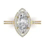 14K Yellow Gold Halo Promise Ring, 2.38 ct Marquise Cut Simulated Diamond