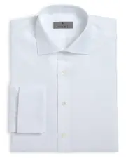 Canali Herringbone French Cuff Classic Fit Dress Shirt 17.5R