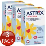 3 x Astrix Aspirin 100mg 84 Capsules Enteric Coated Prevent Heart Attacks Stroke