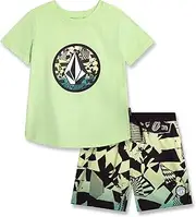 [Volcom] Baby Boys Swim Set - 2 Piece Short Sleeve Swim Shirt Graphic Tees & Board Shorts, Infant Toddler Little Boys Swimsuit