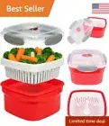 Multi-Purpose Microwave Cookware Steamer: 3 Piece Steamer w/ Strainer, Vent Lid