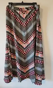 Bob Mackie Skirt Women M Pink Pull on Elastic Waist Pockets Chevron Art Midi