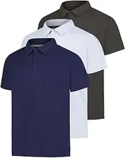[Real Essentials] 3 Pack: Men's Short Sleeve Pocket Polo Shirt Dry-Fit Performance Tactical Golf (Available in Big & Tall)
