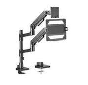 Brateck LDT81-C024P-ML-B NOTEWORTHY POLE-MOUNTED HEAVY-DUTY GAS SPRING DUAL MONITOR ARM WITH LAPTOP HOLDER Fit Most 17'-49' Monitor Fine Texture Black