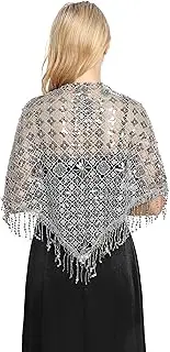 [sanmoury] Women's Glittering Triangle Scarf Mesh Sequin Wedding Cape Fringed Evening Shawl Wrap