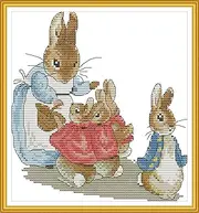 ABEUTY Unstamped Cross Stitch Kits Peter Rabbit Family for Adults Beginners, DIY 14 Count Unprinted Advanced Embroidery Sewing Starter Kit Needlework Set (Unstamped Bunny)