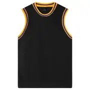 Mens Plain Basketball Jersey Gym Sports Basic Blank Sleeveless T Shirt Vest Tops - Black w Yellow