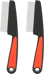 Lice Comb, 2Pcs Flea Comb, Dandruff Comb, Stainless Steel Fine Tooth Comb Professional Head Lice Nit Removal Hair Comb Cat Dog Pet Grooming Scalp Flea Comb Fine Tooth Comb for Anti Slip (Black, One size)