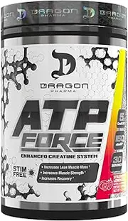DRAGON PHARMA ATP Force Enhanced Creatine System, Stim-Free, Increase Lean Muscle Mass & Recovery, 5 Grams of CreaPure, Improves Blood Flow (30 Servings, Strawberry Lemonade)