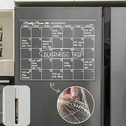 Clear Dry Erase Monthly Calendar for Fridge. Reusable Undated Transparent Calendar Sticks to Wall and Glass (Any Smooth Surface).
