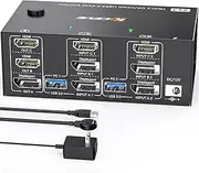 KVM Switch HDMI +DP 8K@60Hz/4K@144Hz, Triple Monitor KVM Switch for 2 Computer Share 3 Monitor and 4 USB3.0 Devices,Wired Remote and USB Cables Included