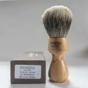 Zenith Manchurian Olive Wood Shave Brush. 27.5 x 51 mm. 2-Band Badger. Italy M11