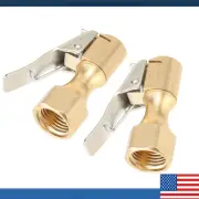 2pc Tire Inflatable Straight Brass Open Flow Air Chuck Lock-On Clip 1/4" NPT NEW