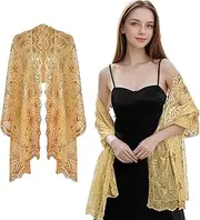 [Werownsgso] Women's Sequin Cape Scarf, Stole for Evening Dress, Women's Glitter Festive Stole, Stole Women's Festive for Wedding Evening Dresses Evening Party