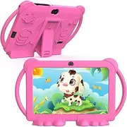 [HOTTABLET] Kids Tablet 7 inch Android 12, 4GB RAM 32GB ROM, 512GB Expandsion, with Parental Control, WiFi, Bluetooth, Dual Camera with Silicone Case, 1PCS(Pink)