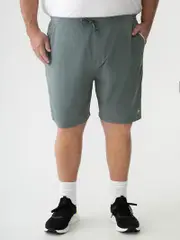 Big Mens Elastic Waist Woven Short with Piping Teal