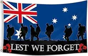 Australian Lest We Forget Flag 3X5FT Australia Anzac Day Flag 2 Grommet Decor Outdoor Flags For Memorial Day (Blue)