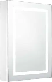 'vidaXL LED Bathroom Mirror Cabinet - Wall Mounted, Feature-Rich Vanity Mirror with Storage Shelves and USB Interface, White and Silver, 50x13x70 cm